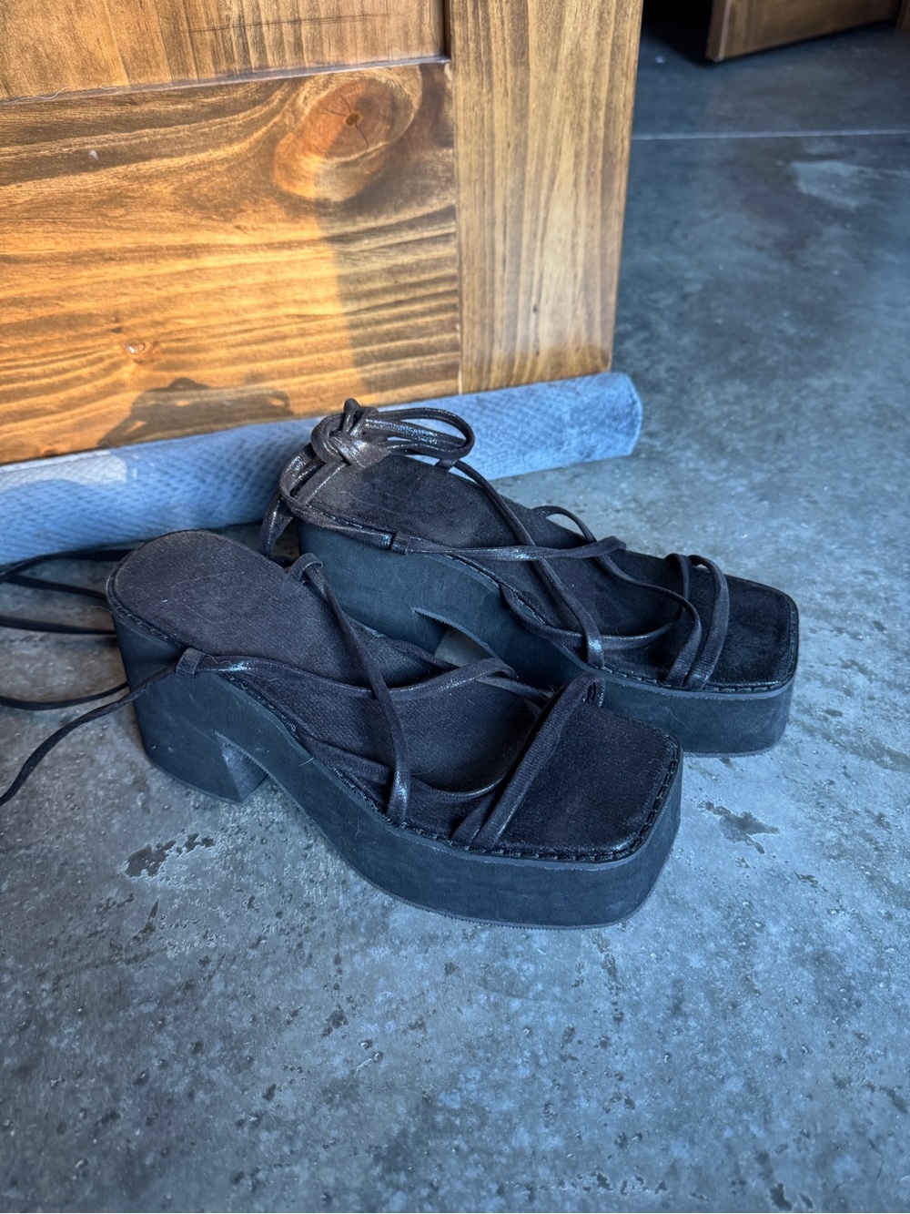 Black Platform Lace-Up Sandals for Women
